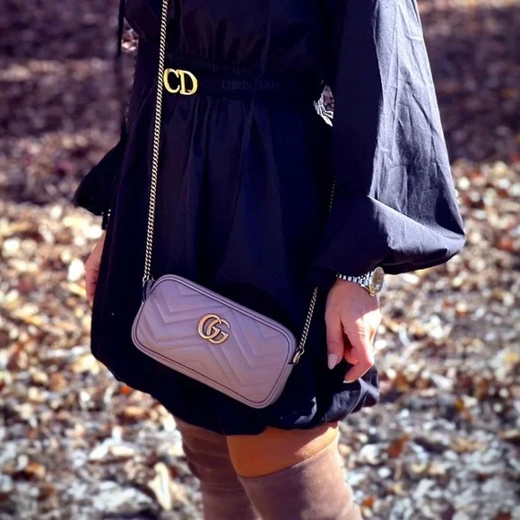 🆕💯% Auth Gucci Calfskin Matelasse Mini GG Marmont Chain Crossbody Bag - Picture 2 of 7